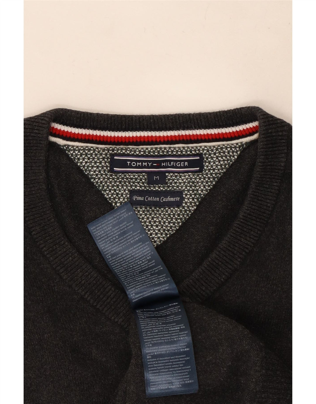 Tommy Hilfiger Herren-Pullover mit V-Ausschnitt aus mittelgrauer Baumwolle