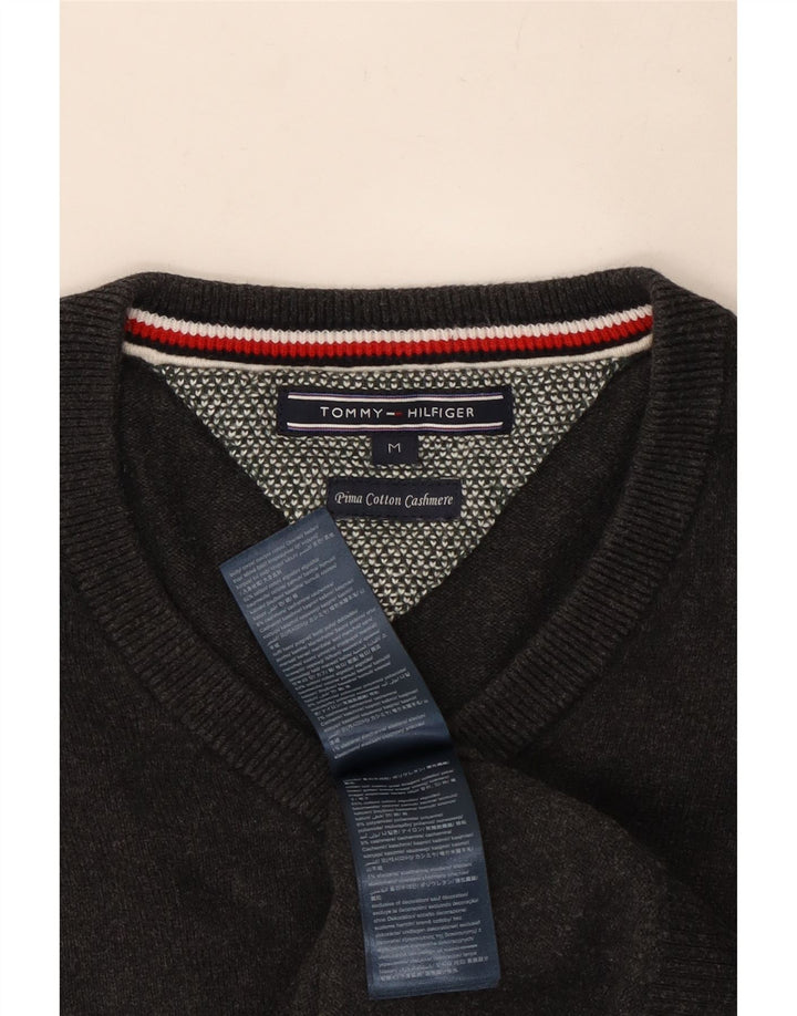 Tommy Hilfiger Herren-Pullover mit V-Ausschnitt aus mittelgrauer Baumwolle