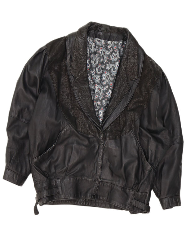 VINTAGE Damen Lederjacke UK 18 XL Schwarz Paisley
