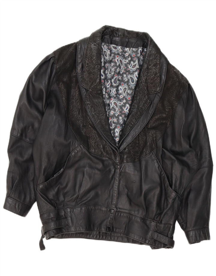 VINTAGE Damen Lederjacke UK 18 XL Schwarz Paisley