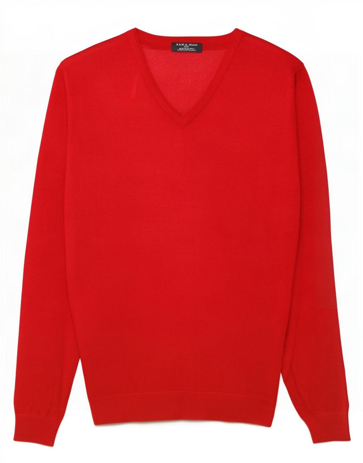 Zara Herren-Pullover mit V-Ausschnitt, XL, rote Viskose