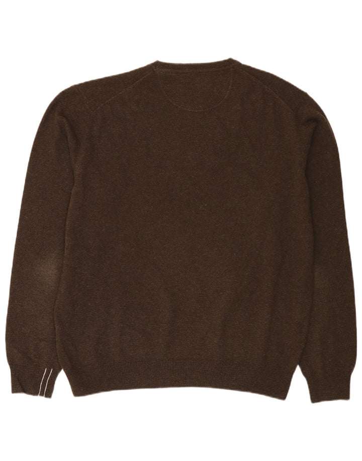 Marlboro Classics Herren-Pullover mit Rundhalsausschnitt, XL, braune Wolle