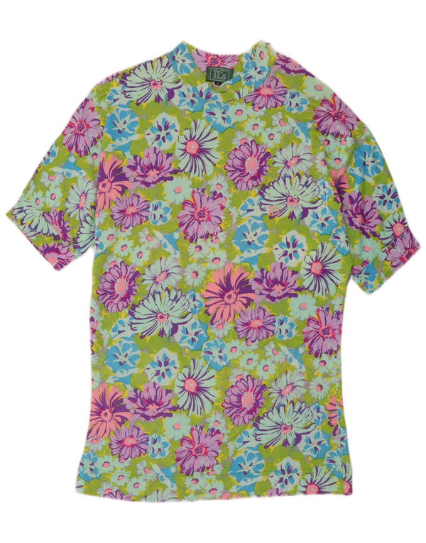 Olmes Carretti Damen T-Shirt Top UK 16 Große mehrfarbige Viskose mit Blumenmuster