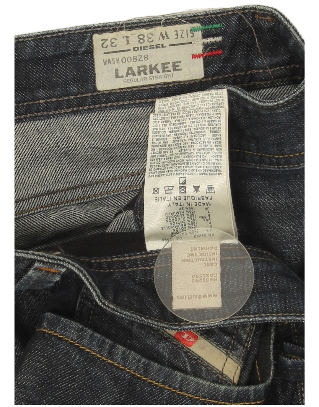 Diesel Herren Larkee Regular Straight Jeans W38 L32 Blaue Baumwolle
