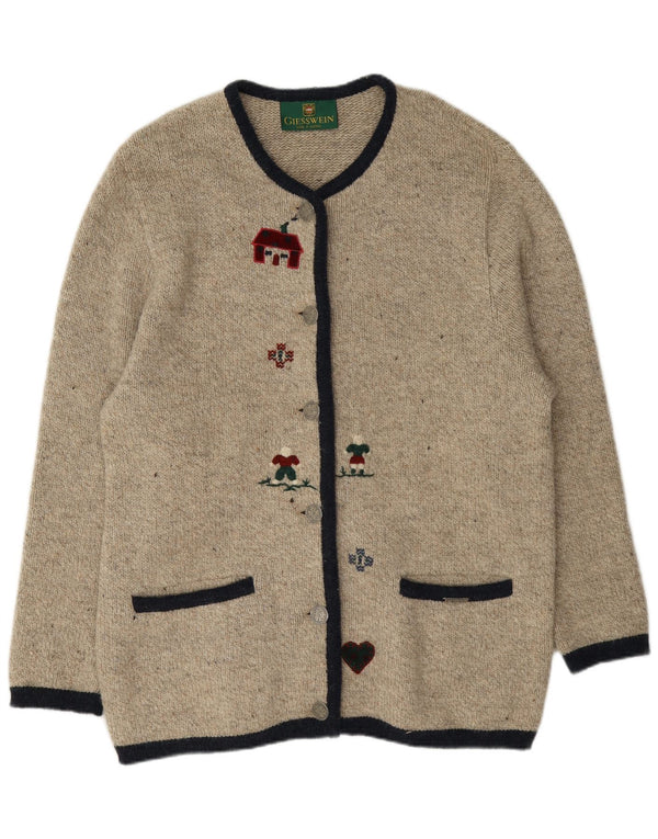 Giesswein Womens Graphic Cardigan Sweater UK 16 Large Grey Meled Neuheit