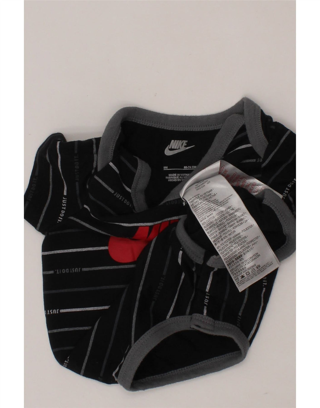 NIKE Baby-Jungen-Body mit Grafik, 6–9 Monate, schwarz gestreift, Baumwolle