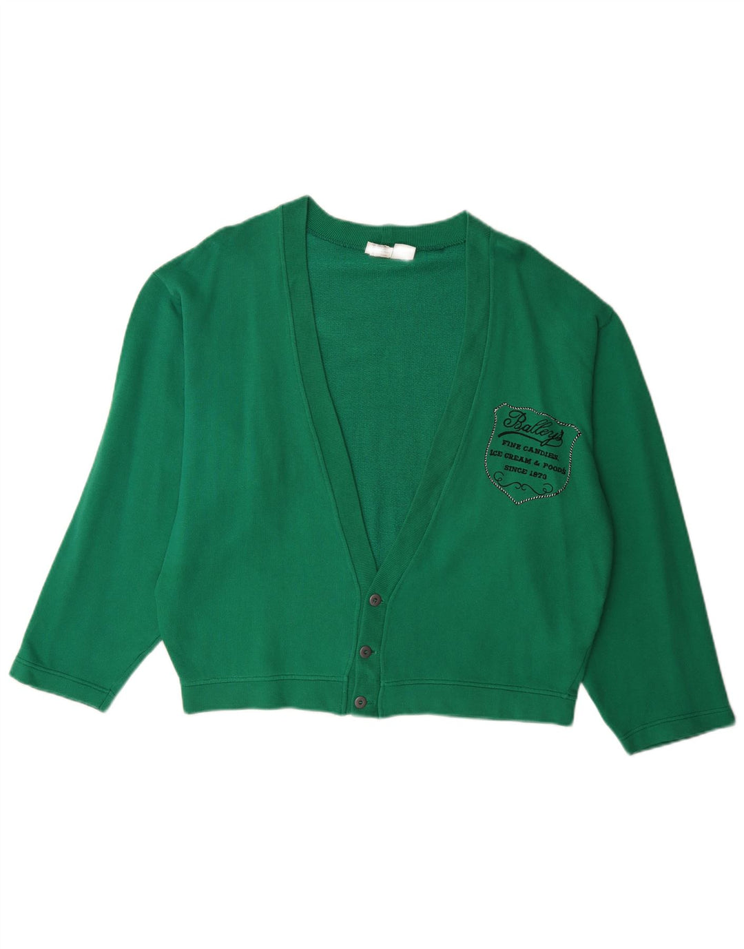 BENETTON Womens Oversized Graphic Cardigan Sweater UK 10 Small Green
