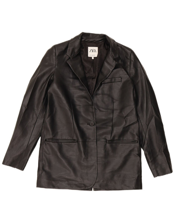 Zara Damen 1-Knopf-Blazer aus Kunstleder, UK 6 XS, schwarzes Polyurethan