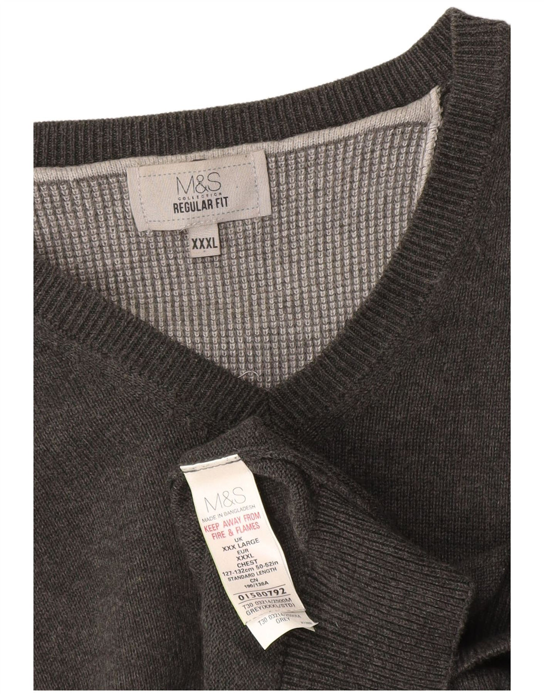 Marks & Spencer Herren-Pullover, reguläre Passform, V-Ausschnitt, 3XL, Grau, Baumwolle