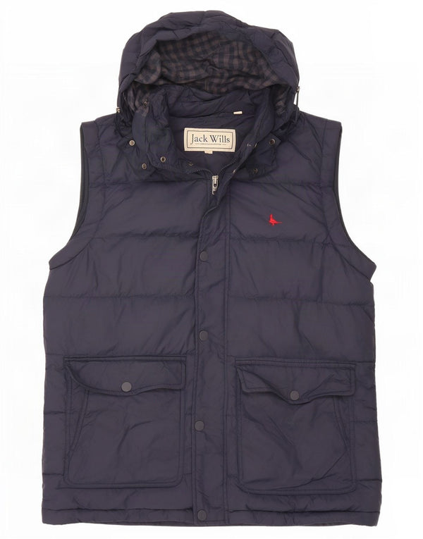 Jack Wills wattierte Herren-Weste mit Kapuze, UK 38, mittelmarineblaues Nylon