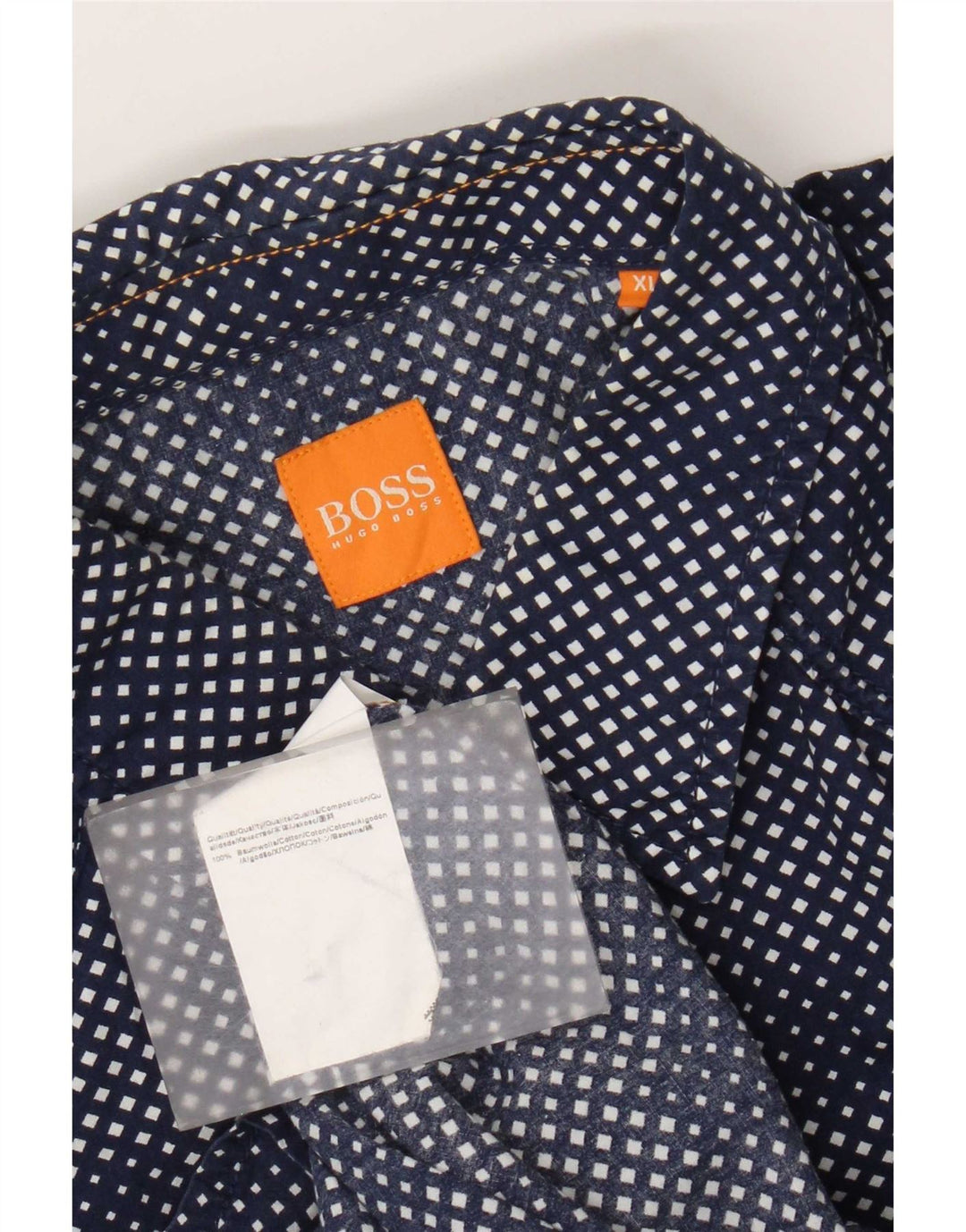 Hugo Boss Herrenhemd XL Marineblau mit geometrischem Muster aus Baumwolle