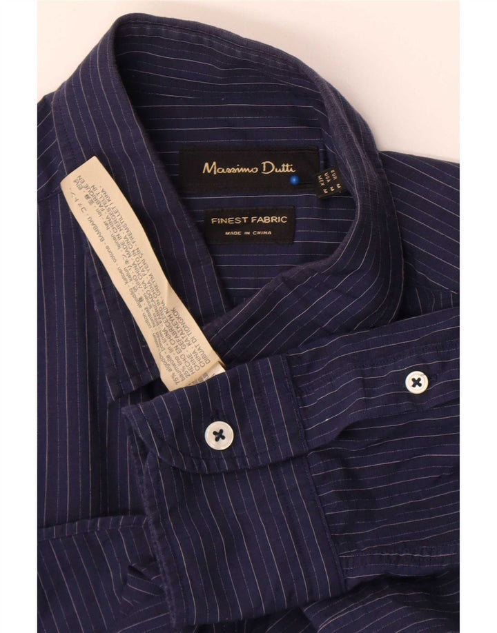 Massimo Dutti Herren-Hemd aus mittelblauer Nadelstreifen-Baumwolle in Marineblau