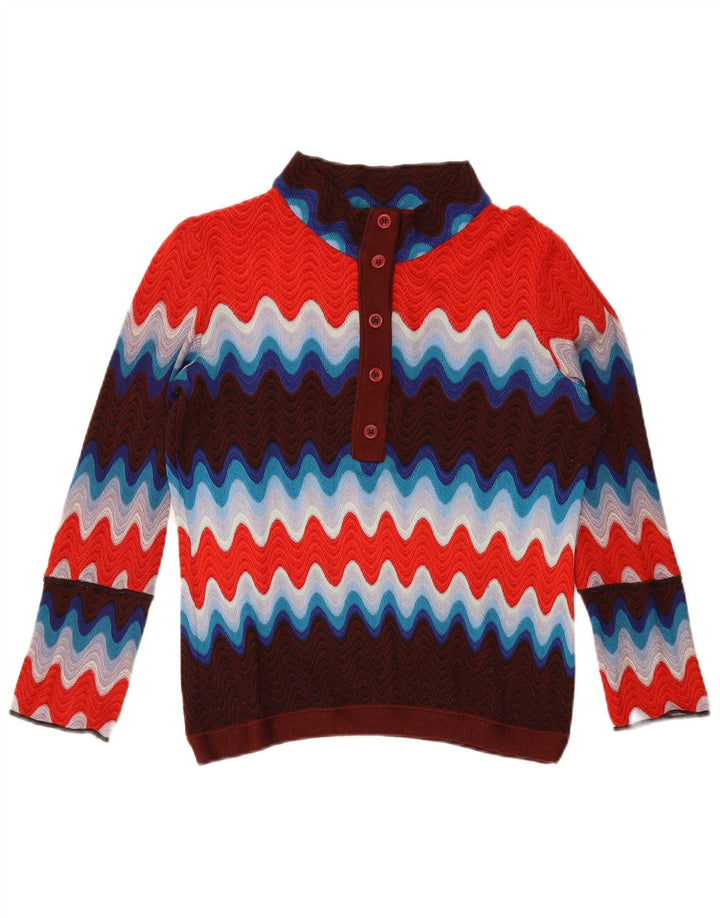 Vintage Damen-Pullover mit Knopfkragen, Gr. 12, mittelmehrfarbig