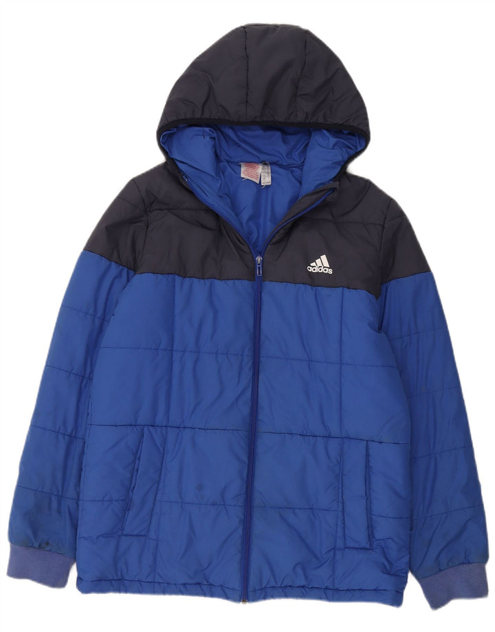 Adidas Wattierte Jacke mit Kapuze für Jungen, 15–16 Jahre, blaues Colourblock-Polyester