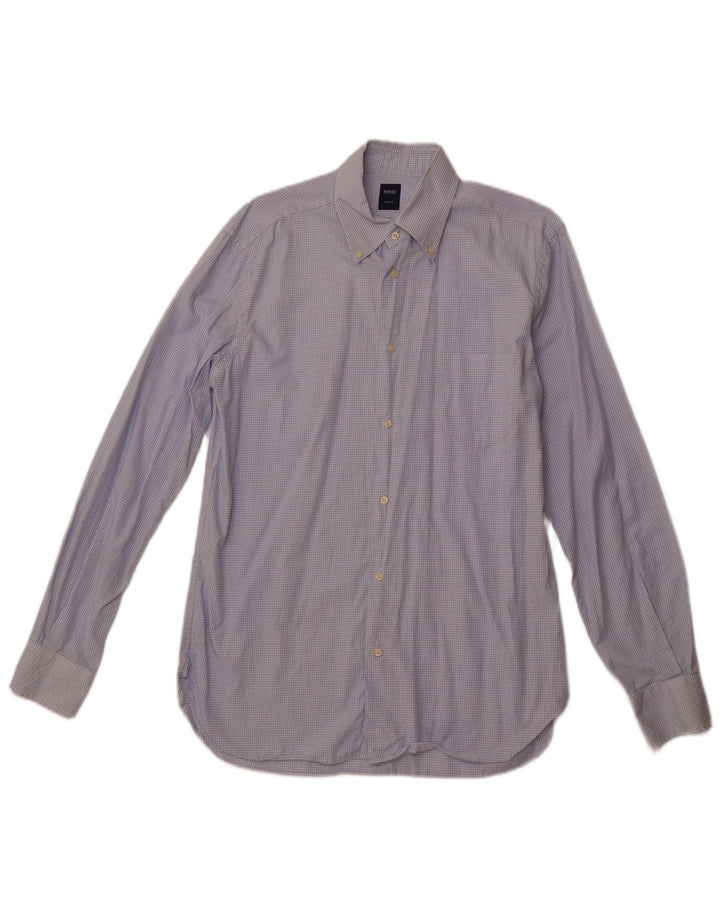 BOGGI Herren-Hemd mit maßgeschneiderter Passform, Größe 40 15 3/4, mittelblau kariert