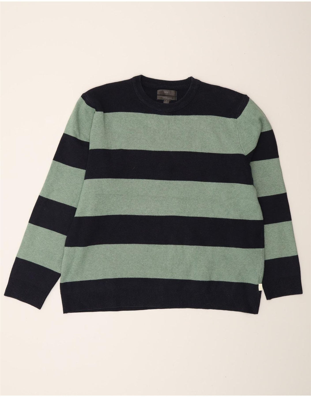 Marks & Spencer Herren-Pullover mit Rundhalsausschnitt, XL, Marineblau gestreift