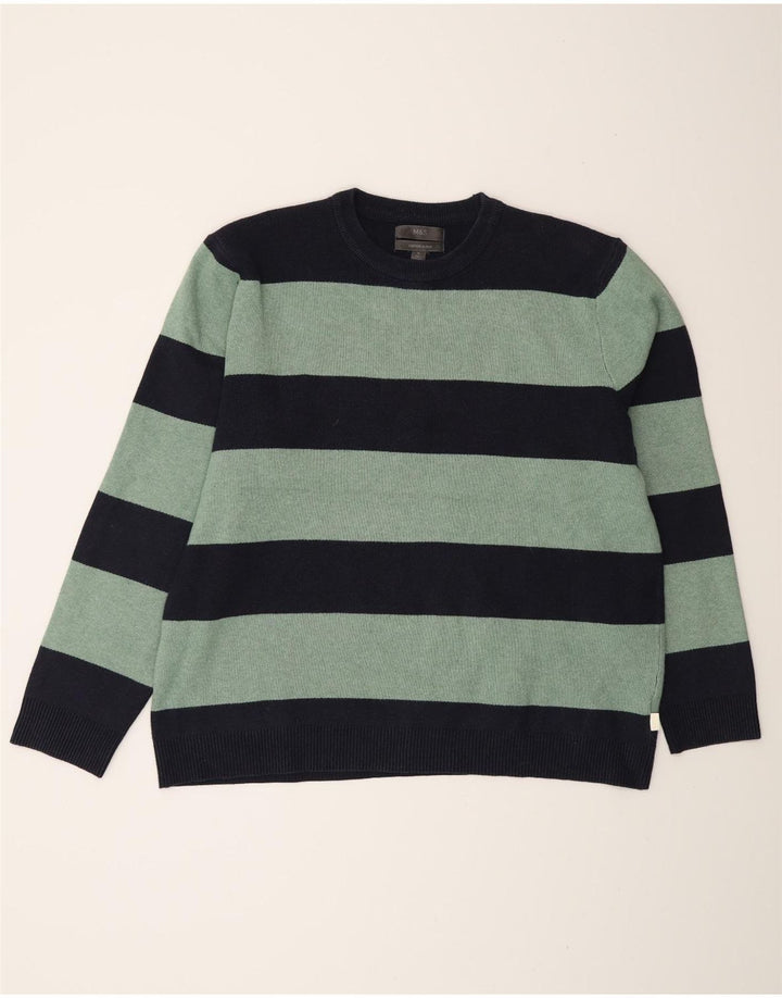 Marks & Spencer Herren-Pullover mit Rundhalsausschnitt, XL, Marineblau gestreift