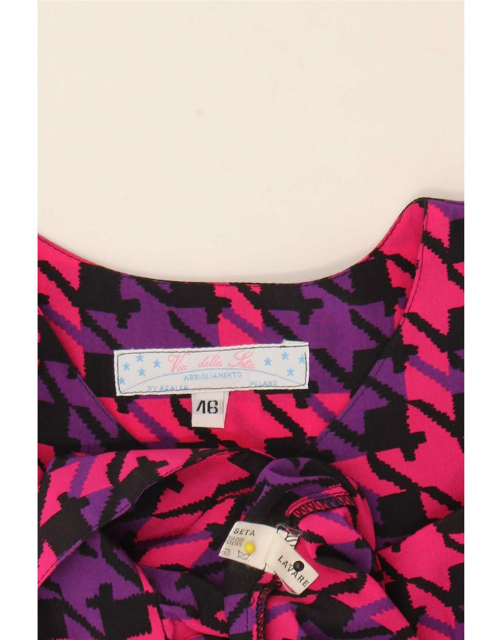 Vintage Damen übergroße Hemdbluse IT 46 große rosa Hahnentritt-Seide