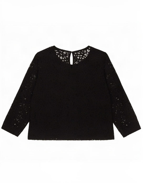 Zara Damen Crop 3/4-Ärmel-Spitzenblusen-Oberteil UK 14 Large Schwarz geblümt