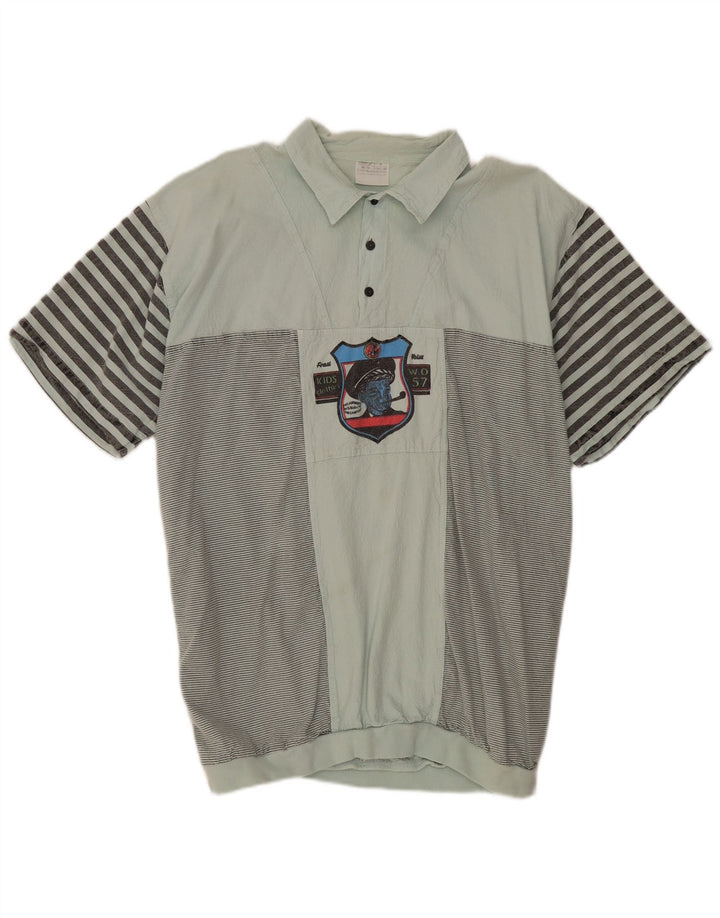 VINTAGE Herren Kurzarm-Pullover-Hemd IT 52/54 Groß Grün gestreift