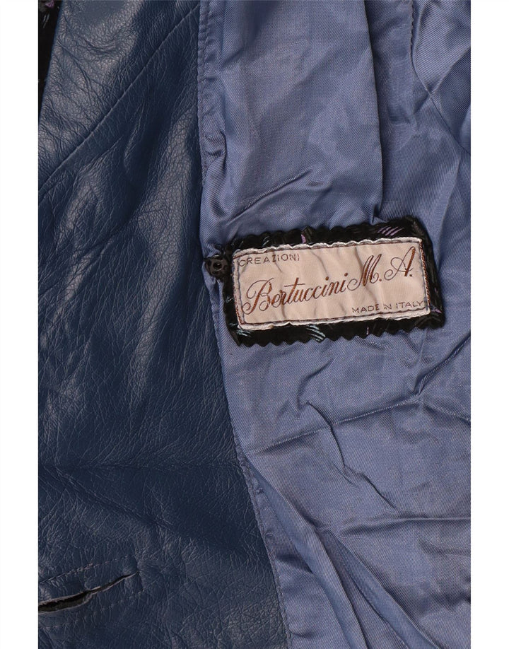 Vintage Damen Lederjacke UK 14 Groß Blau Floral Retro