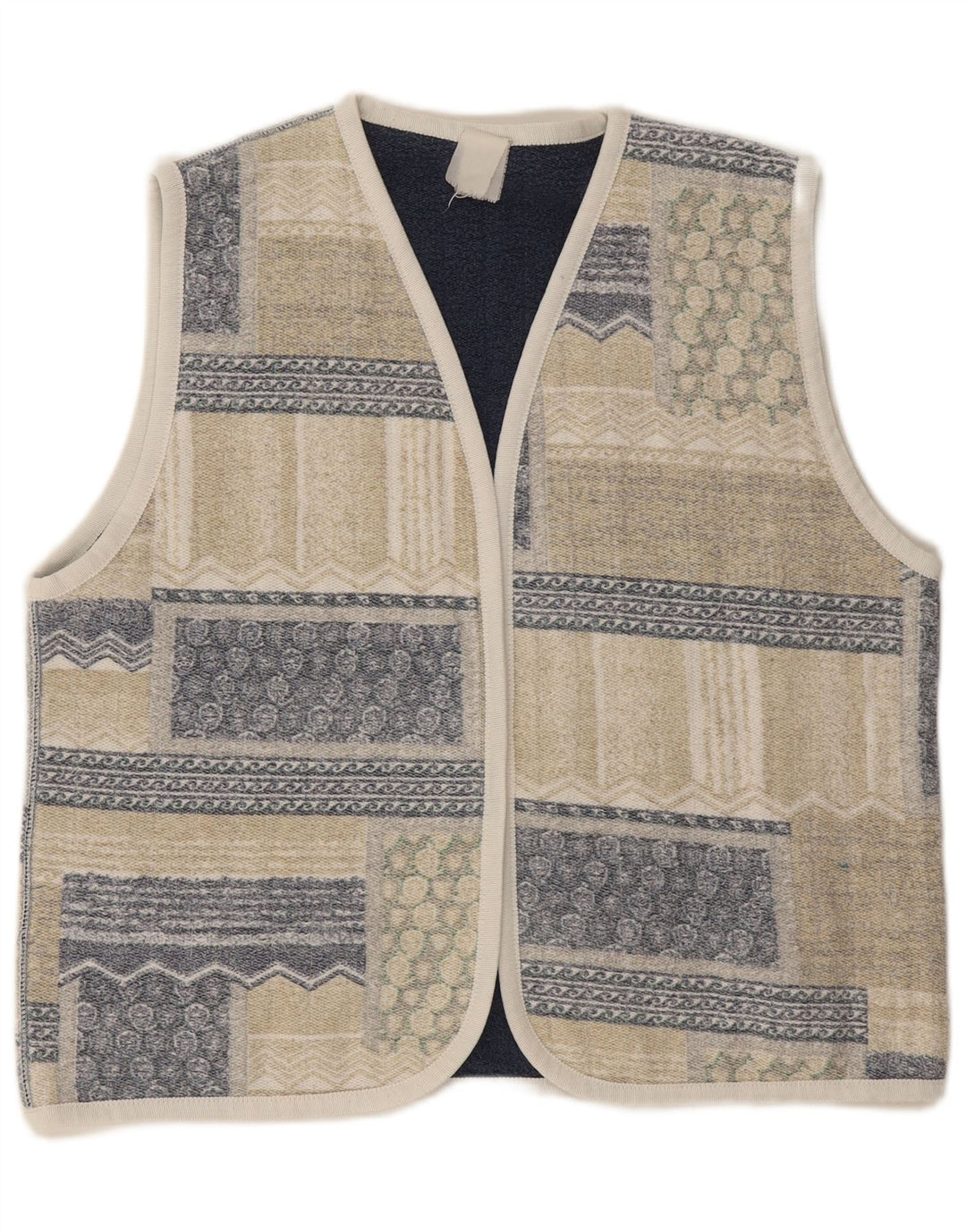 VINTAGE Offene Damenweste UK 18 XL Beige Patchwork