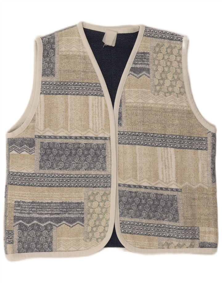 VINTAGE Offene Damenweste UK 18 XL Beige Patchwork