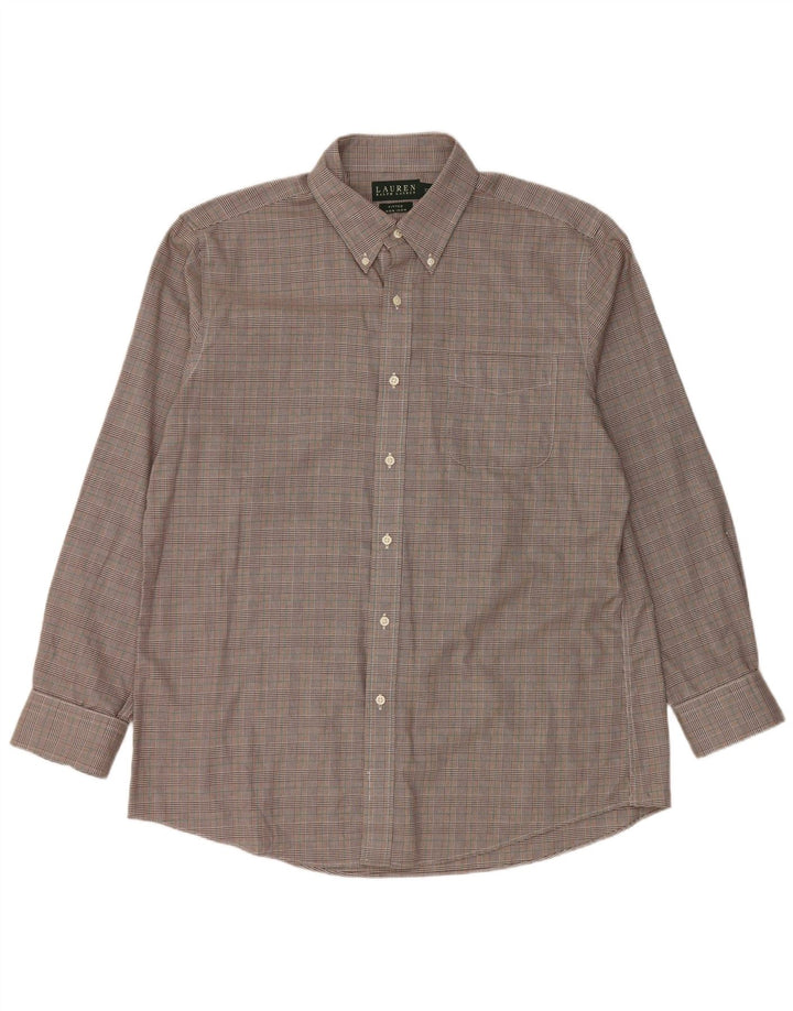 Ralph Lauren Herren-Hemd, tailliert, Größe 17 43 XL, brauner Hahnentrittmuster