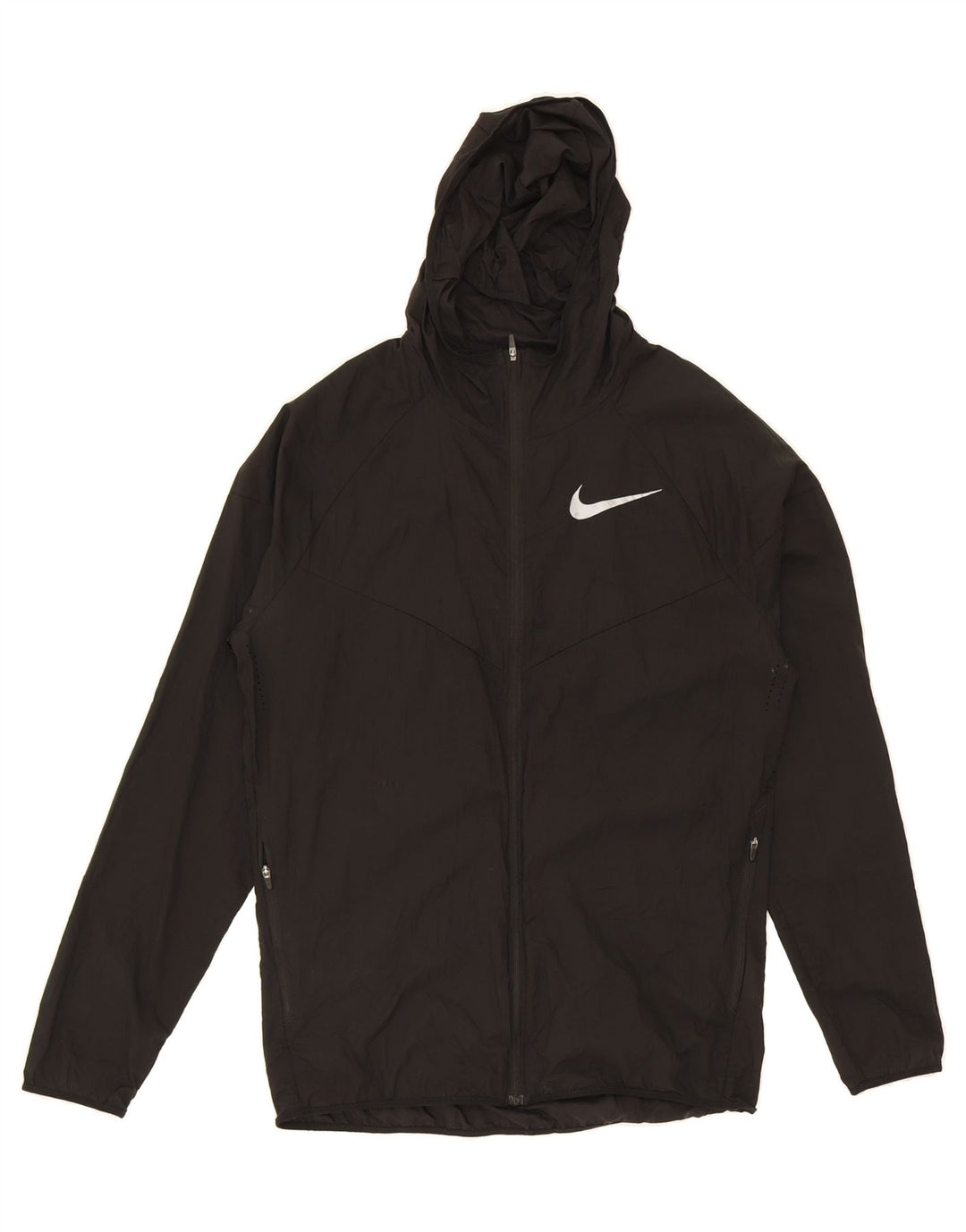 NIKE Mens Zip Hoodie Sweater Small Black Nylon Vintage Nike and Second-Hand Nike from Messina Hembry 