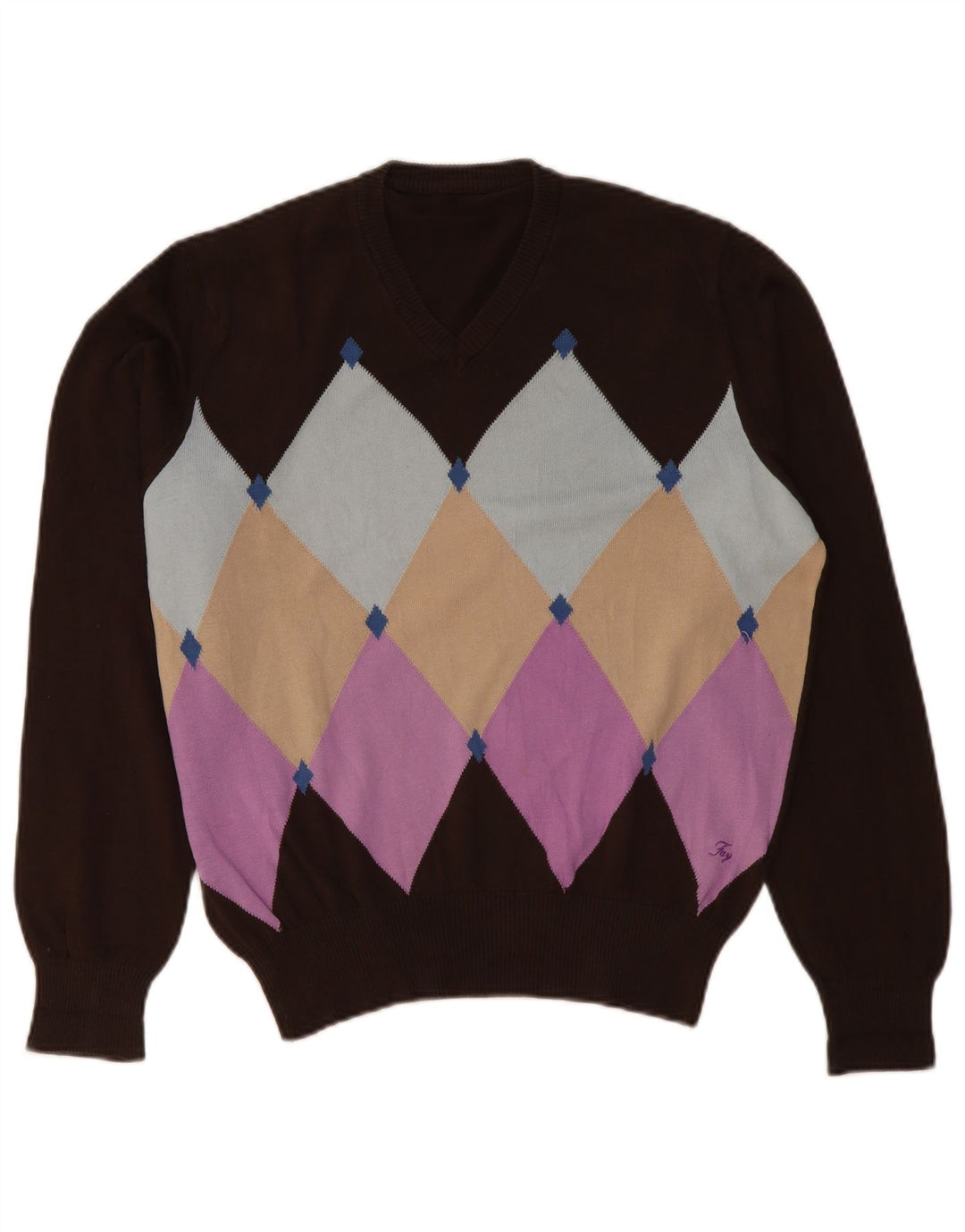 Fay Herren-Pullover mit V-Ausschnitt, groß, braun, Argyle/Diamant