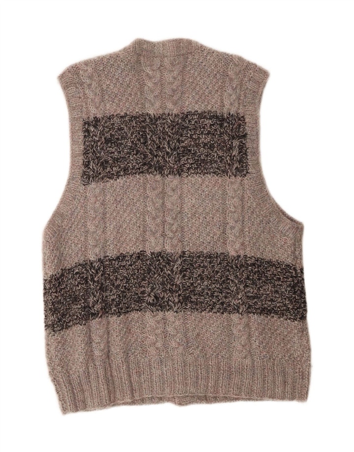 Ärmelloser Vintage-Strickjacke für Herren, groß, grau, Farbblock