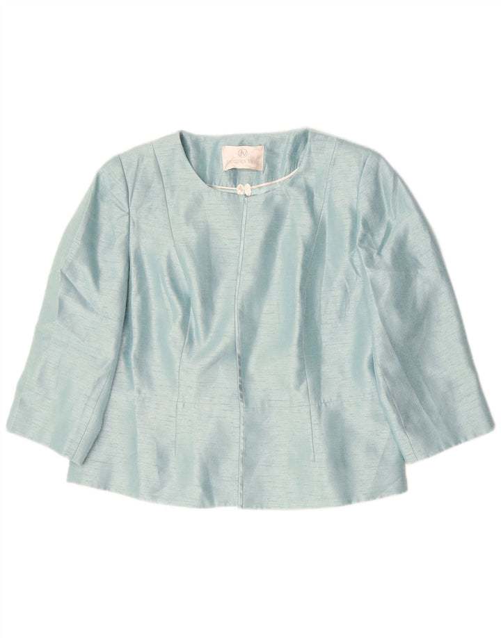 Jacques Vert Damen 3/4-Ärmel Crop Blazer Jacke UK 16 Große blaue Viskose