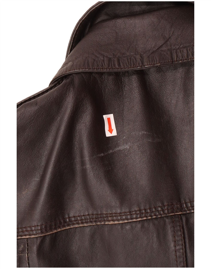 Superdry Herren-Militärlederjacke, UK 40, großes braunes Leder