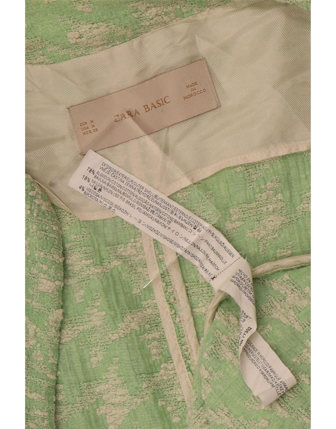 Zara Damen Mantel UK 14 Mittelgrüne Hahnentritt-Baumwolle