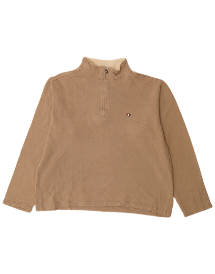Champion Herren-Sweatshirt mit Reißverschluss am Hals, groß, beige Baumwolle