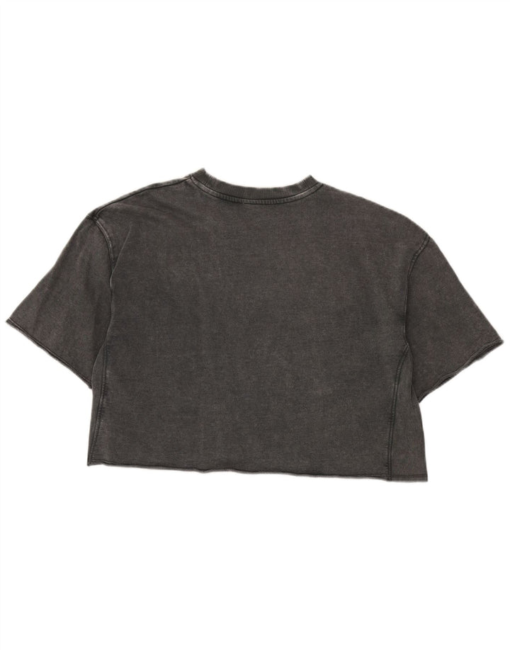 Zara Damen Crop Oversize T-Shirt Top UK 10 Small Grau Baumwolle