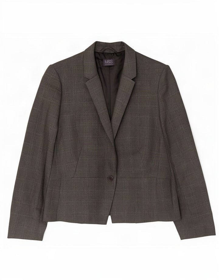 Marks & Spencer Damen-Blazer mit 1 Knopf, UK 18, XL, grau kariert, Polyester