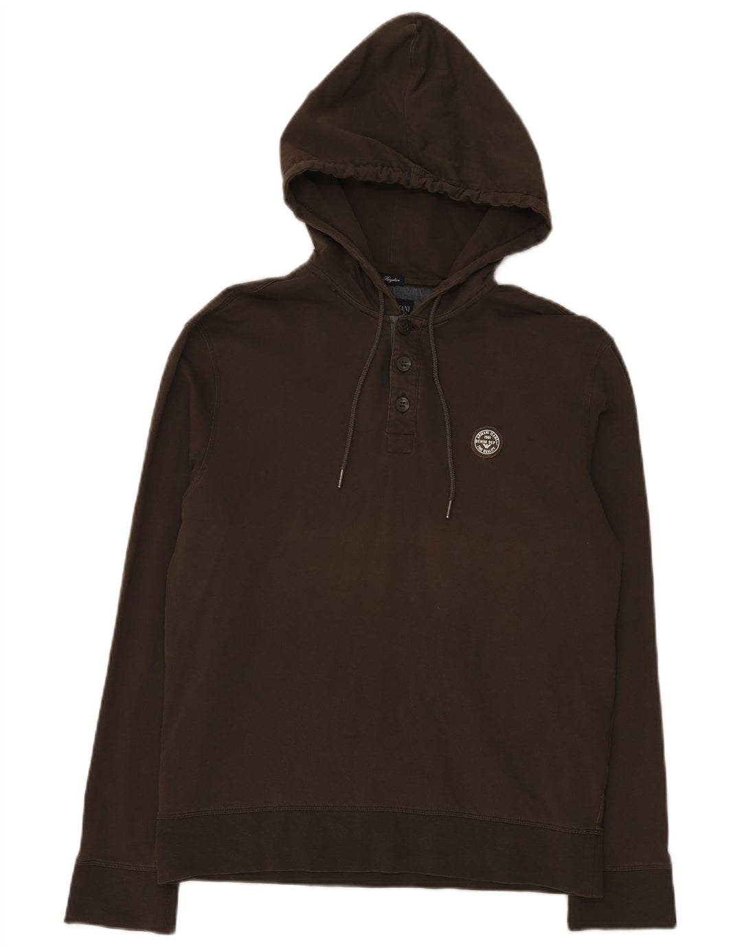Armani Jeans Herren-Kapuzenpullover mit normaler Passform, Knopfkragen, mittlere Khaki-Baumwolle