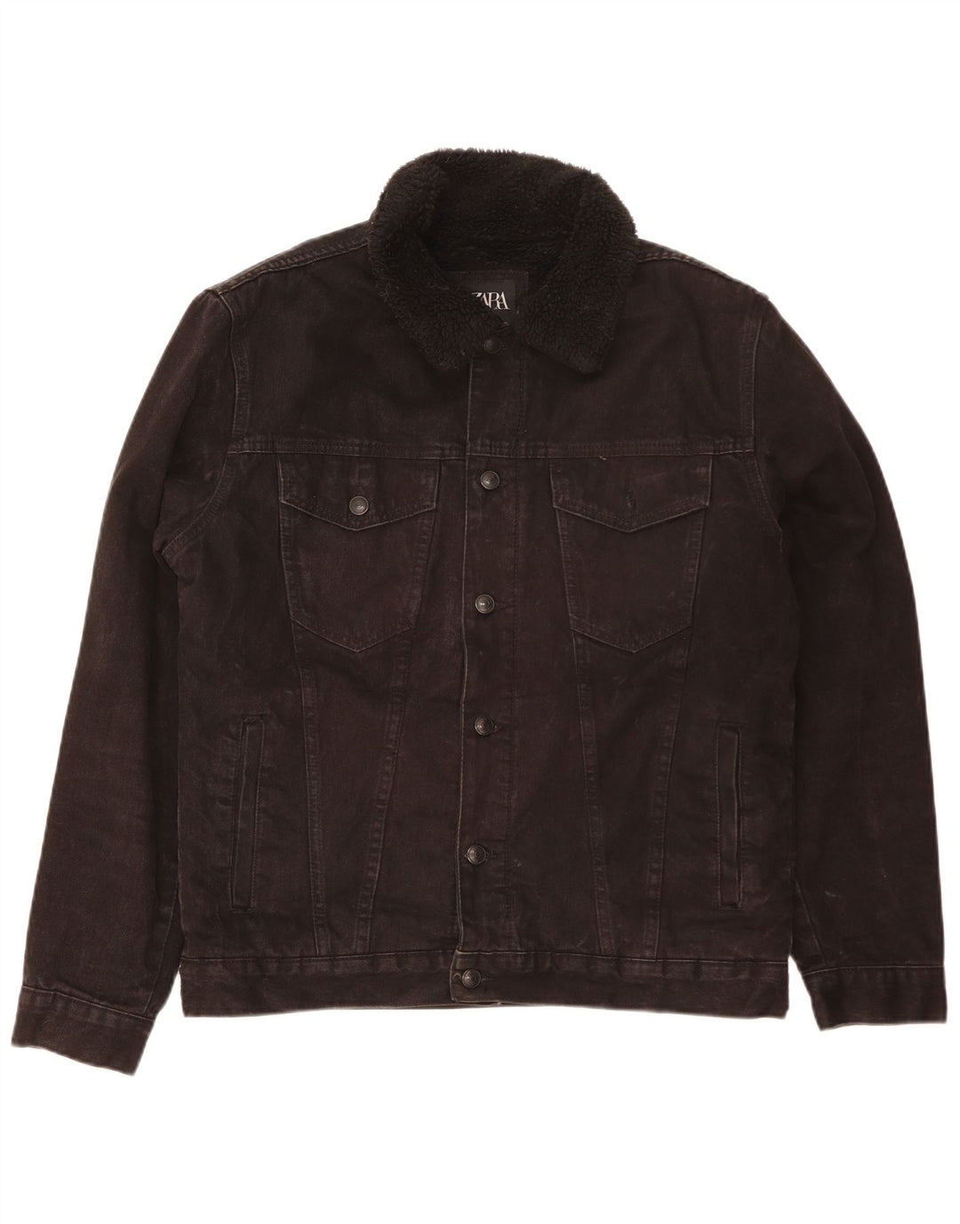 Zara Herren Denim Sherpa Jacke UK 42 XL Schwarz Polyester