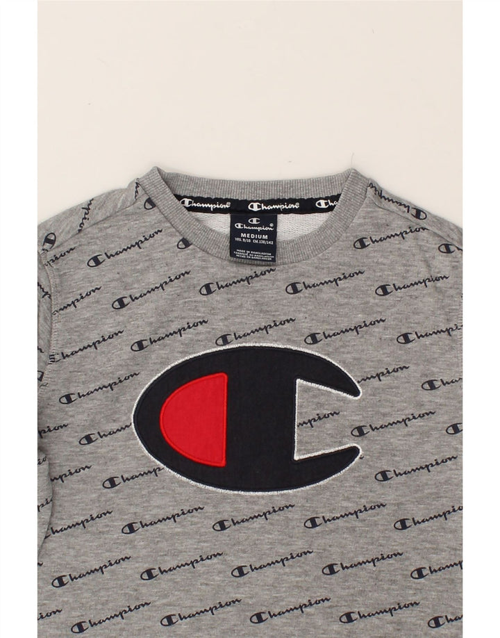 CHAMPION Boys Graphic Sweatshirt Jumper 9-10 Years Medium Grey Cotton | Vintage Champion | Thrift | Second-Hand Champion | Used Clothing | Messina Hembry 