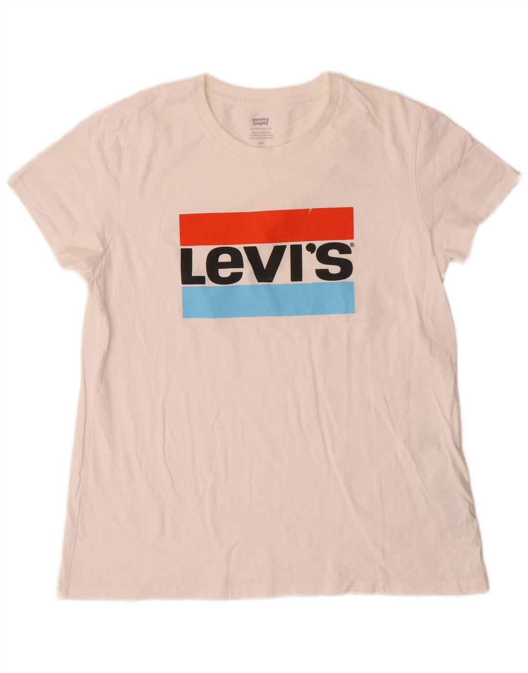Levi's Damen-T-Shirt mit Grafik, UK 16, Größe L, cremefarbene Baumwolle