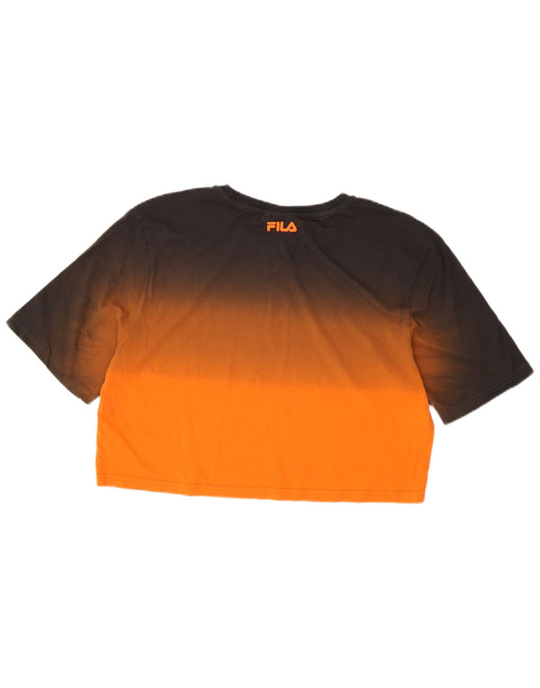 Fila Damen Crop Graphic T-Shirt Top UK 14 Medium Orange Tie Dye Baumwolle