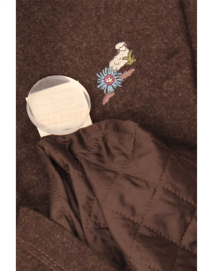 Vintage Damen Parka-Jacke in Übergröße mit grafischer Kapuze, UK 10, kleine braune Wolle