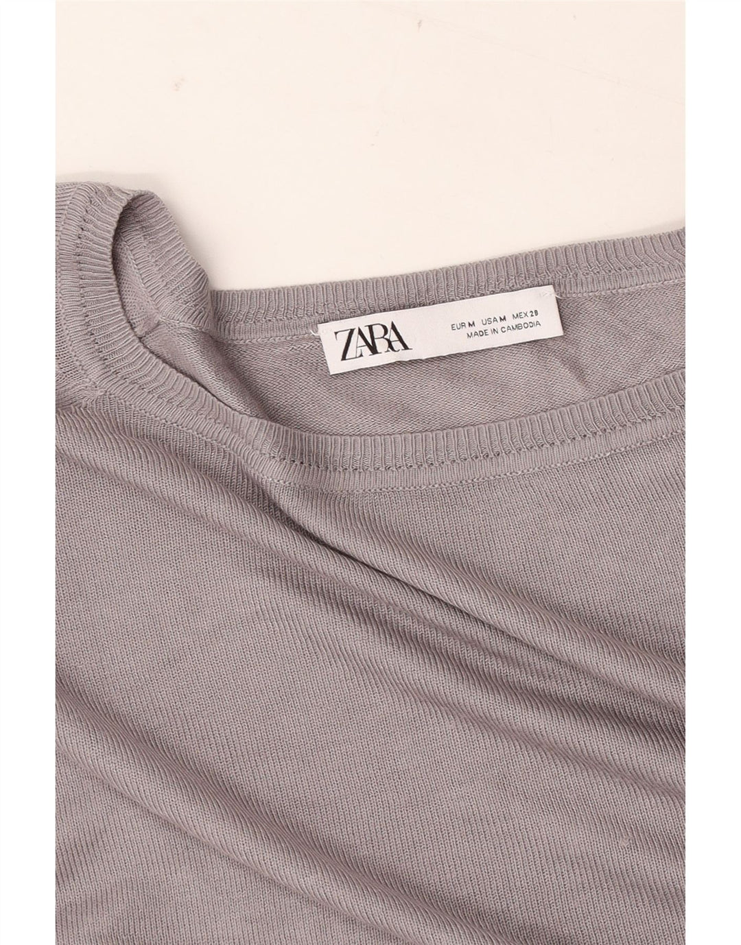 ZARA Damen Crop-Pullover mit übergroßem U-Boot-Ausschnitt, Gr. 14, Mittelgrau