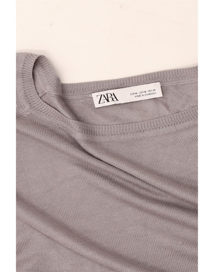 ZARA Damen Crop-Pullover mit übergroßem U-Boot-Ausschnitt, Gr. 14, Mittelgrau