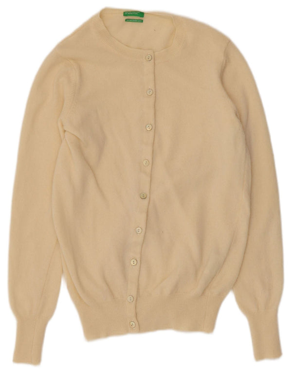 Benetton Damen-Cardigan-Pullover UK 10 Small Beige Schurwolle