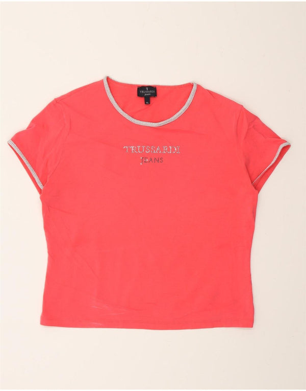 Trussardi Damen Crop Graphic T-Shirt Top UK 18 XL Rosa
