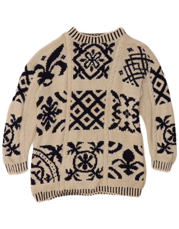 Vintage Damen Rollkragenpullover Pullover EU 38 Medium Off White Geometrisch