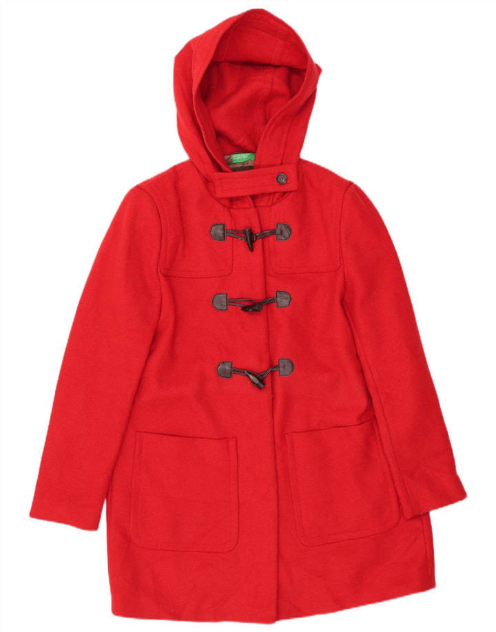 BENETTON Damen Dufflecoat mit Kapuze UK 16 Große rote Wolle