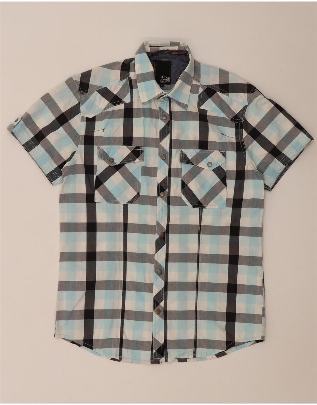 Jack & Jones Herren-Kurzarmhemd aus mitteltürkisfarbener Karo-Baumwolle